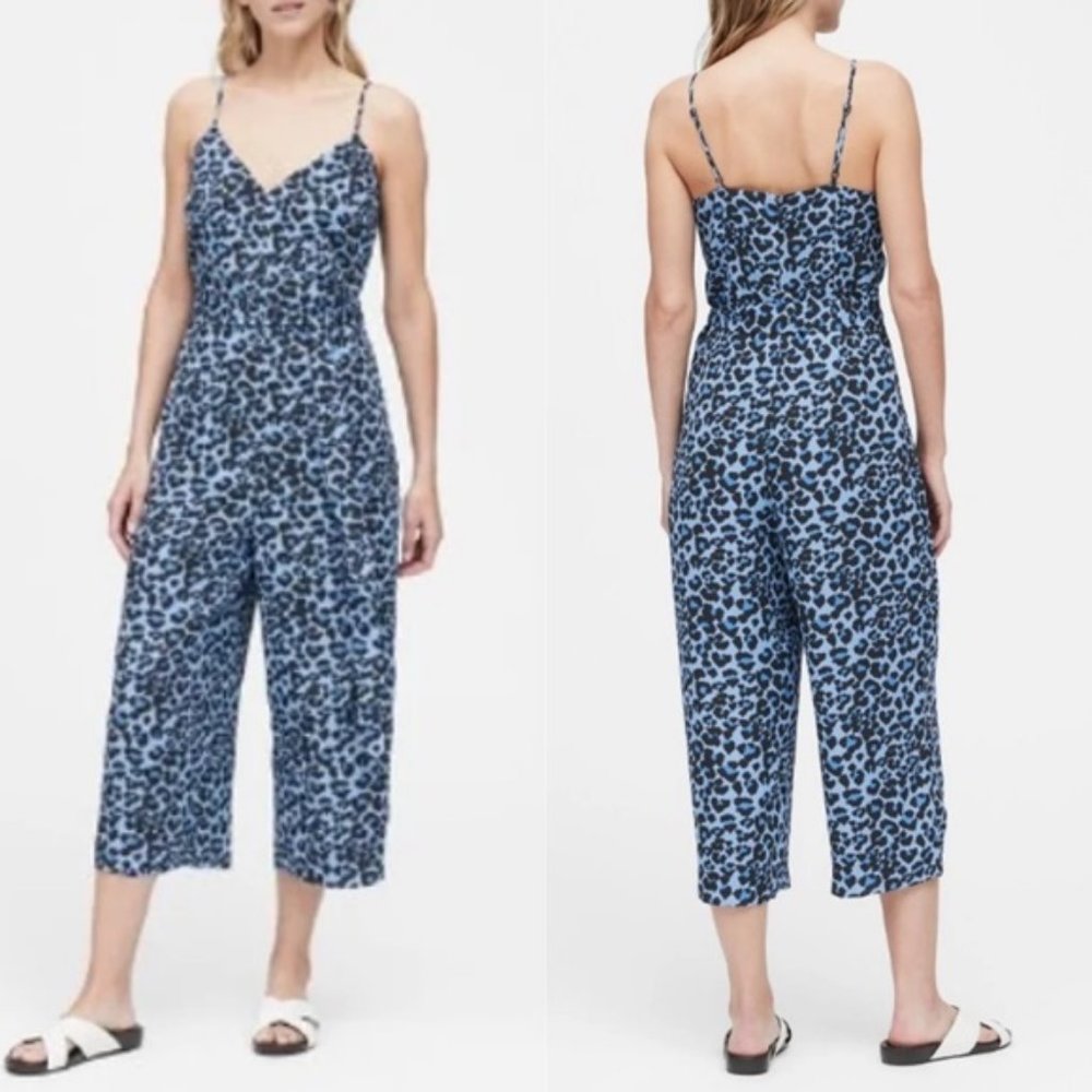 NWT BANANA REPUBLIC LEOPARD WIDE LEG CROPPED JUMPSUIT SIZE 4 - Picture 1 of 14